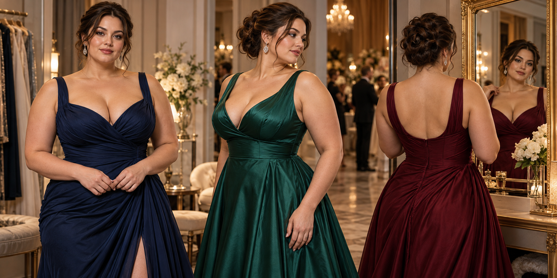 Fuller bust evening dress support examples in jewel tones