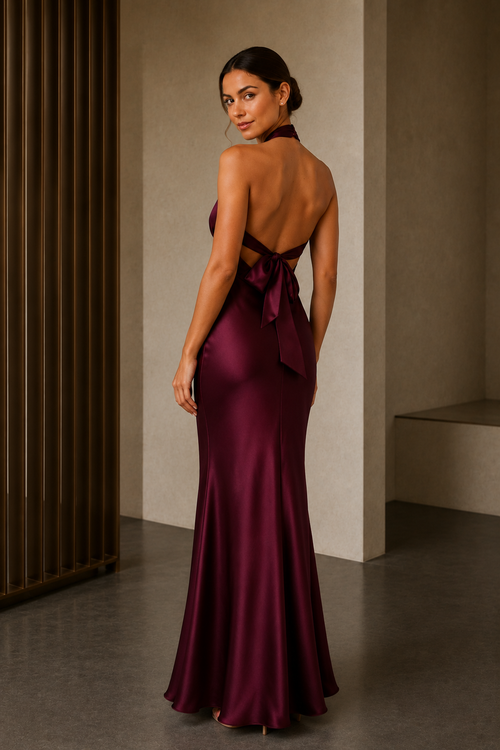 Cross-Halter Open-Back Mermaid Evening Gown