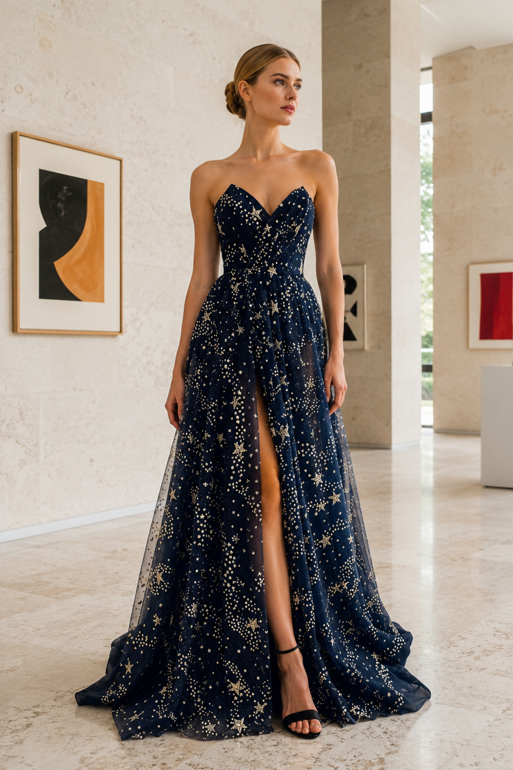 Sweetheart Star-Print A-Line Formal Gown