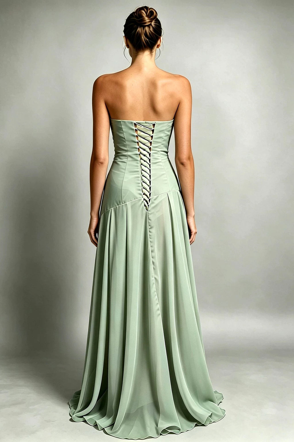 Scarf-Neck Ruched A-Line Evening Gown