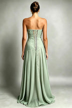 Scarf-Neck Ruched A-Line Evening Gown
