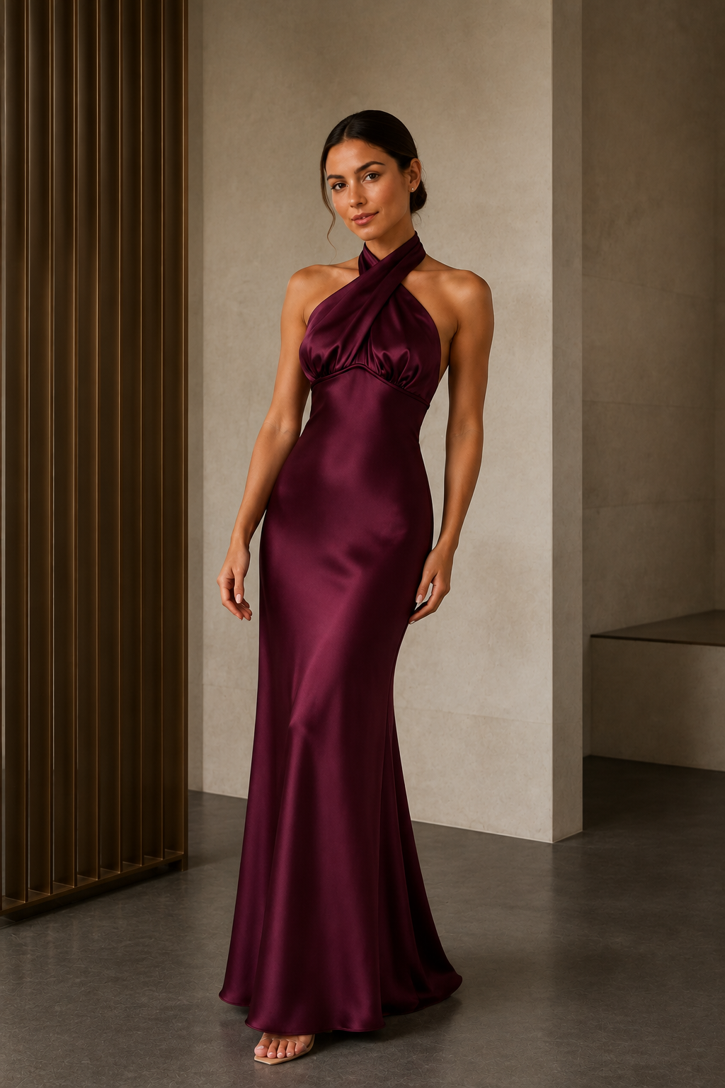 Cross-Halter Open-Back Mermaid Evening Gown