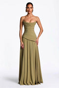 Scarf-Neck Ruched A-Line Evening Gown