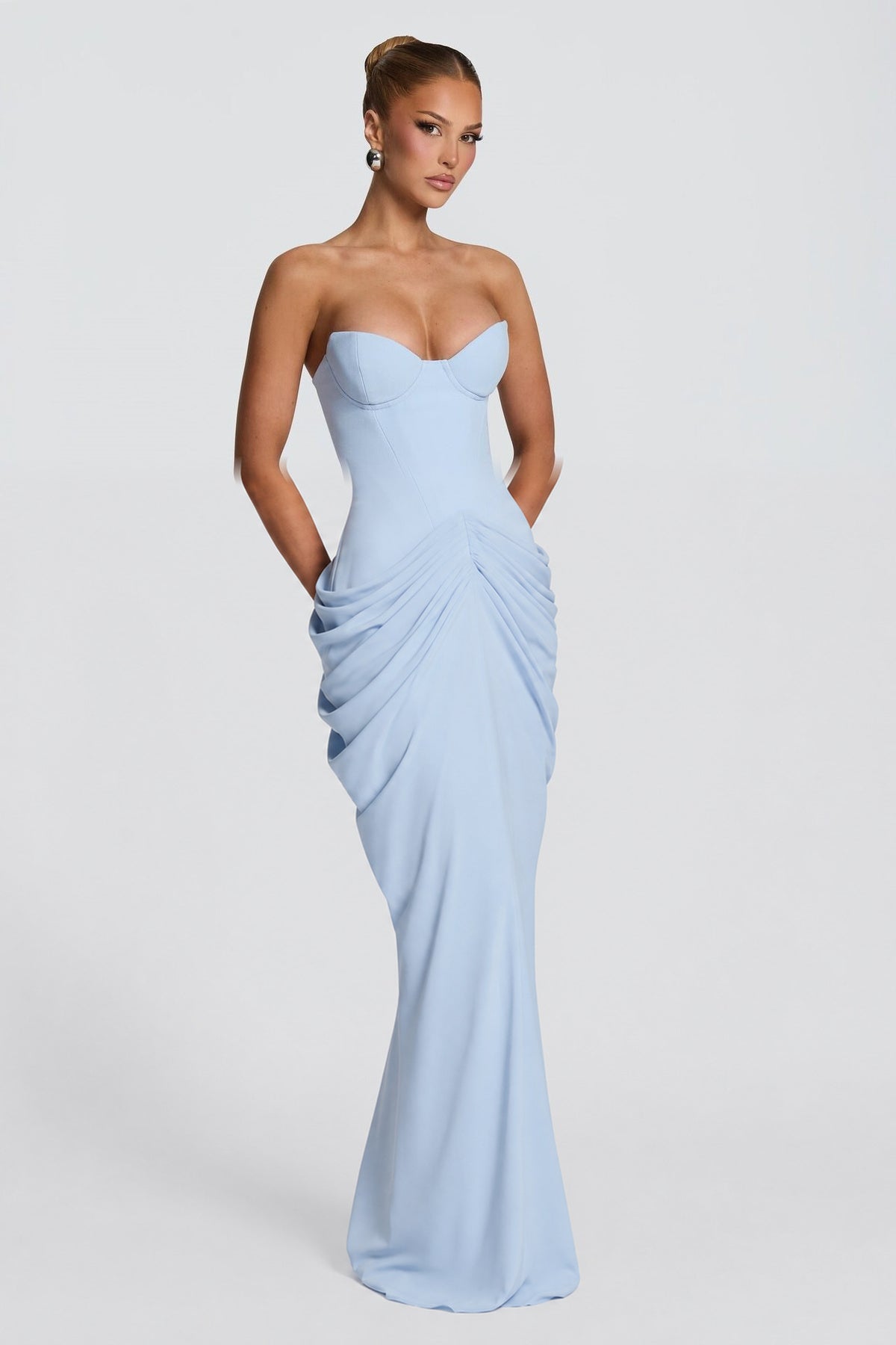 Light Blue Strapless Ruched Mermaid Evening Dress