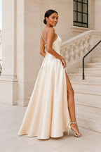 Square Neck High-Slit A-Line Formal Gown