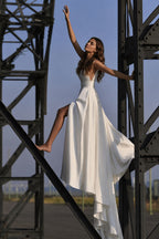 Deep V-Neck Waistband A-Line Evening Gown