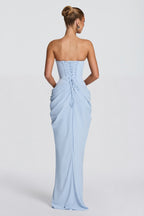 Light Blue Strapless Ruched Mermaid Evening Dress