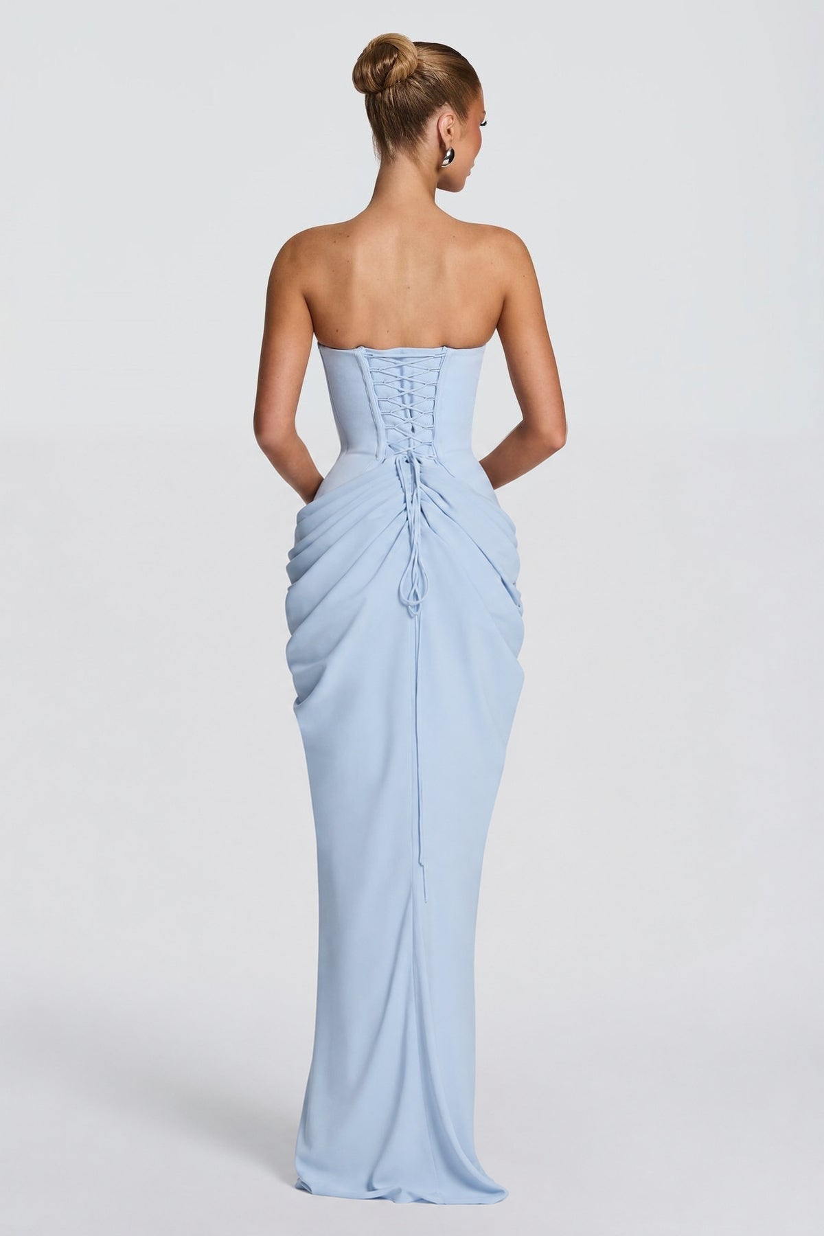 Light Blue Strapless Ruched Mermaid Evening Dress