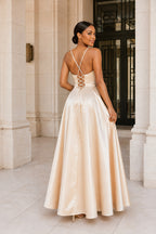 Square Neck High-Slit A-Line Formal Gown
