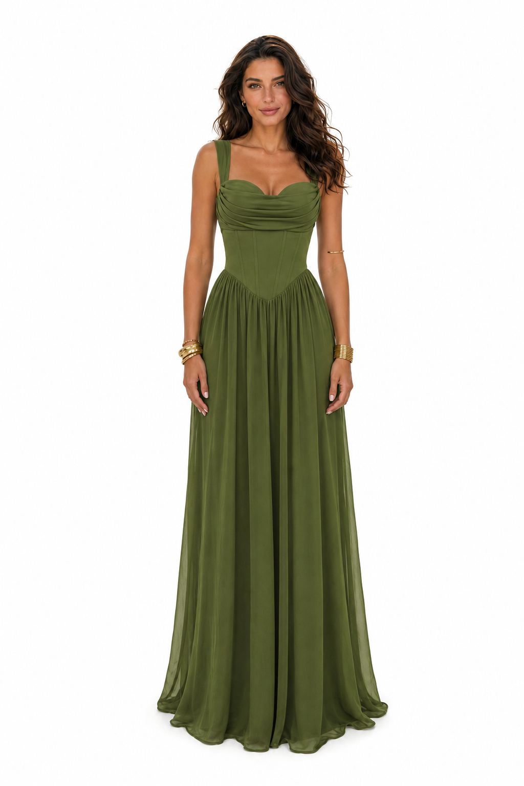 Draped Corset Bodice A-Line Evening Gown