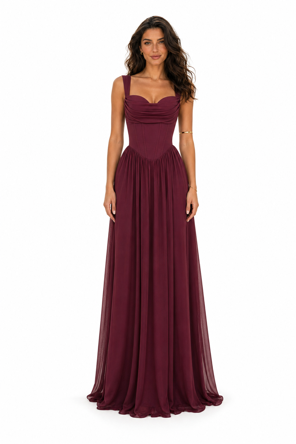 Draped Corset Bodice A-Line Evening Gown