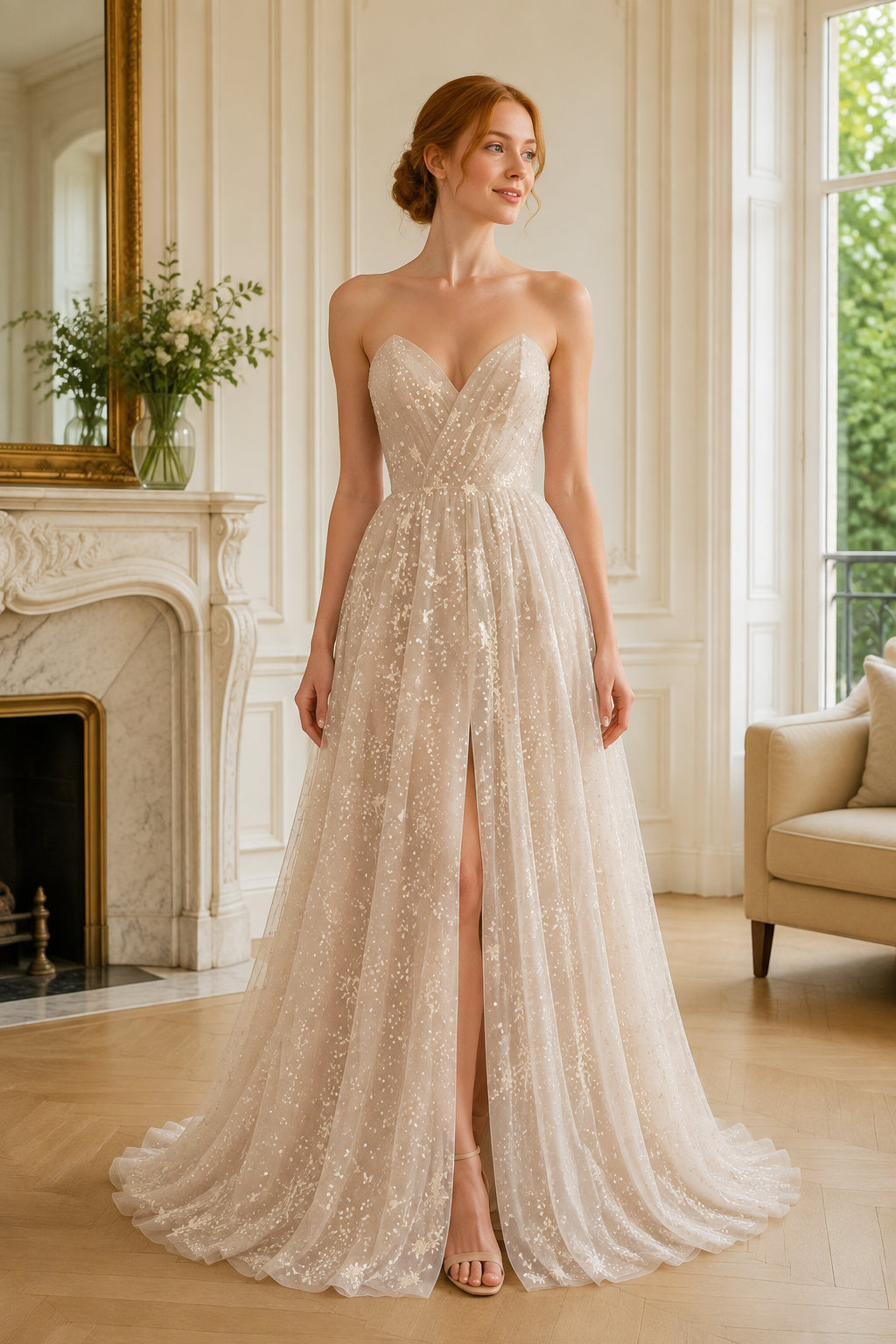 Sweetheart Star-Print A-Line Formal Gown