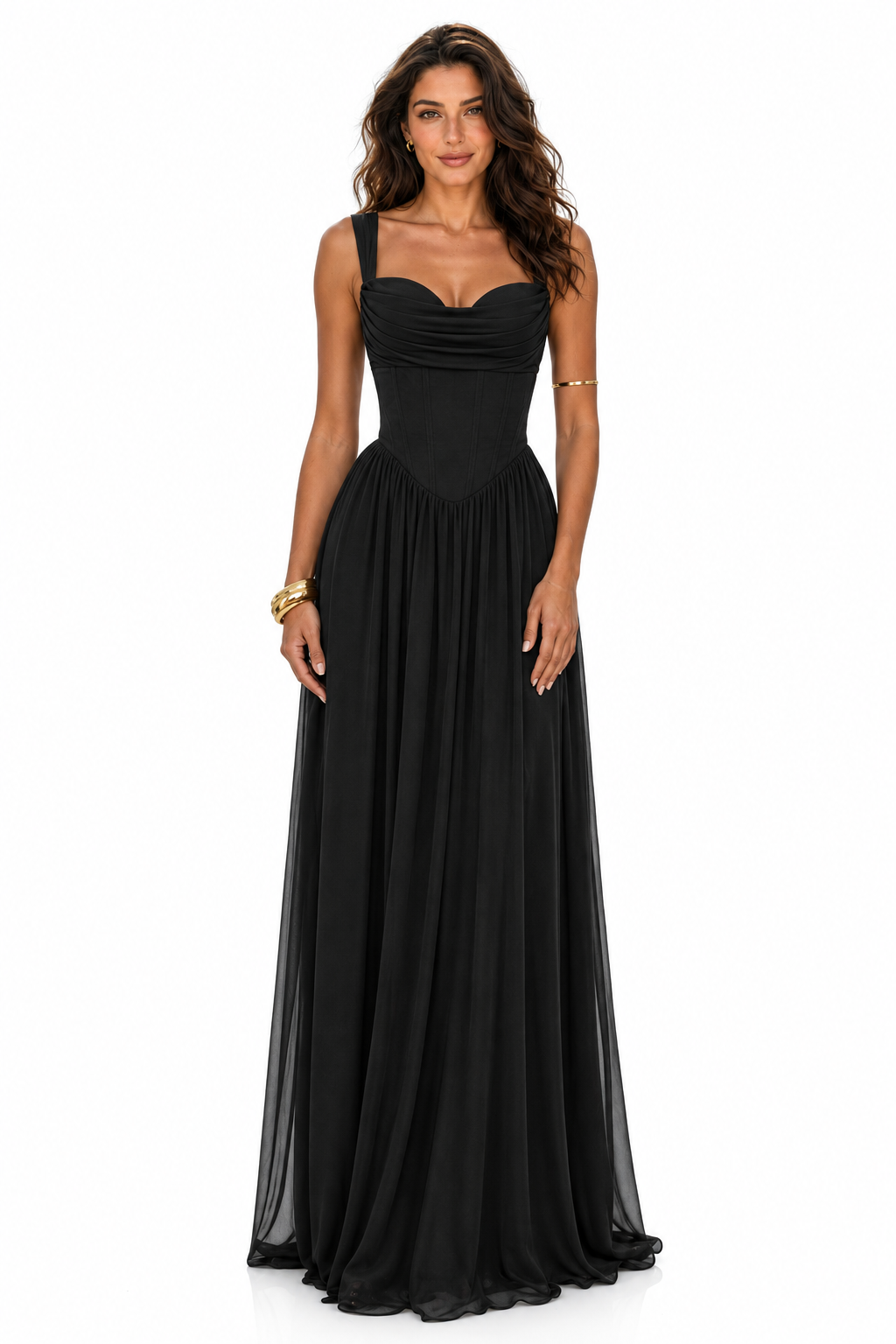Draped Corset Bodice A-Line Evening Gown