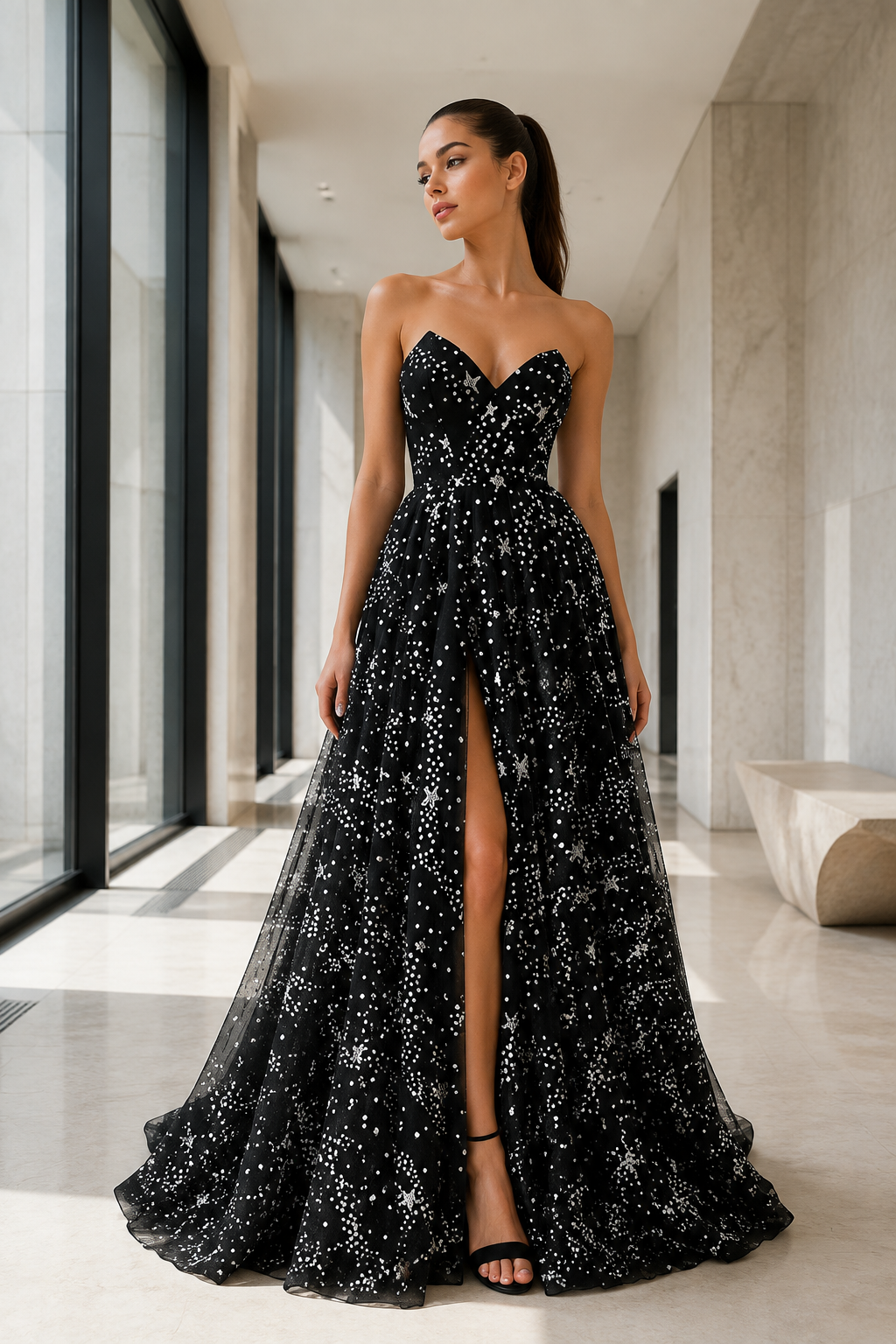 Sweetheart Star-Print A-Line Formal Gown