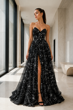 Sweetheart Star-Print A-Line Formal Gown