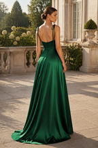 Tie-Strap Cowl-Neck A-Line Evening Gown