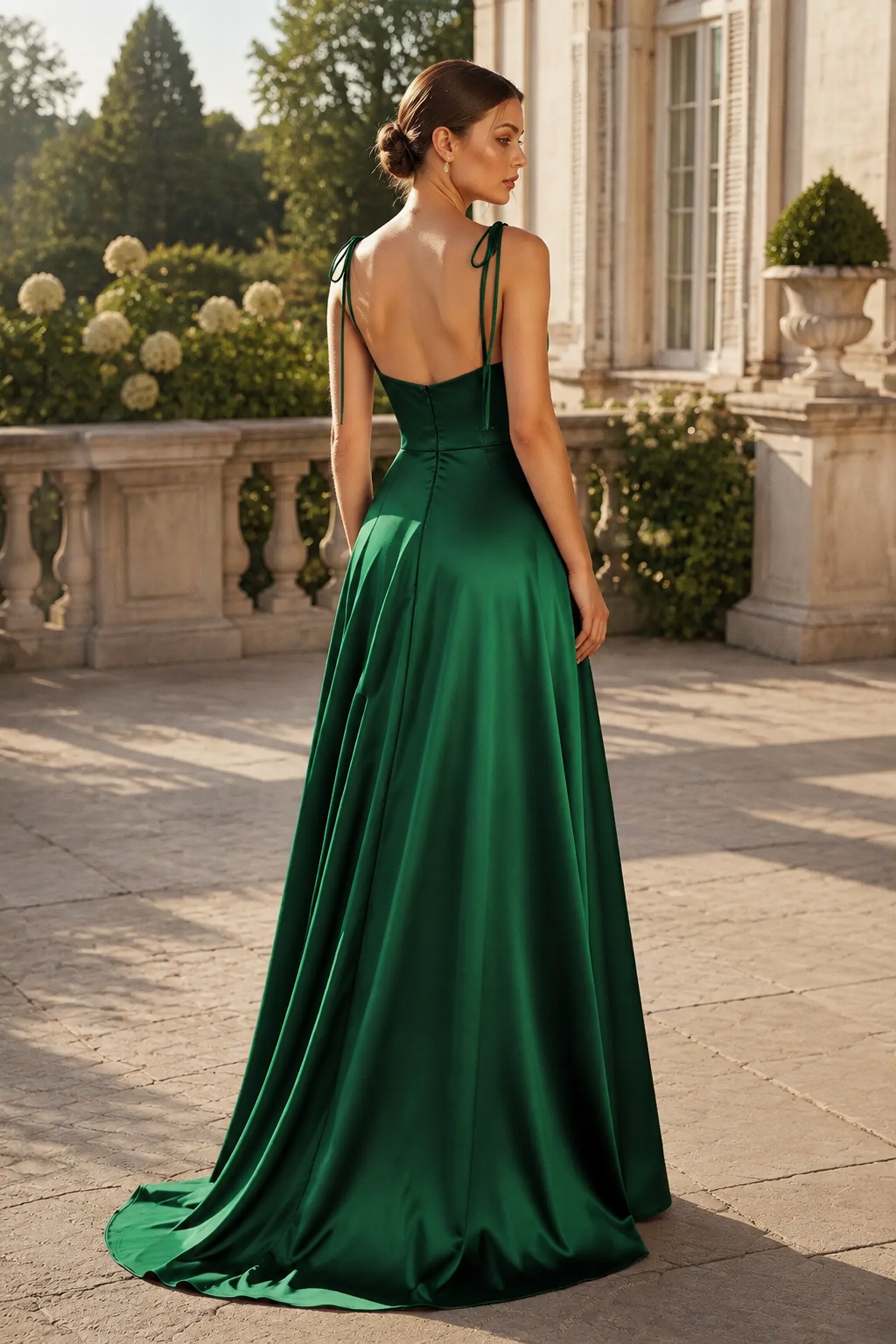 Tie-Strap Cowl-Neck A-Line Evening Gown