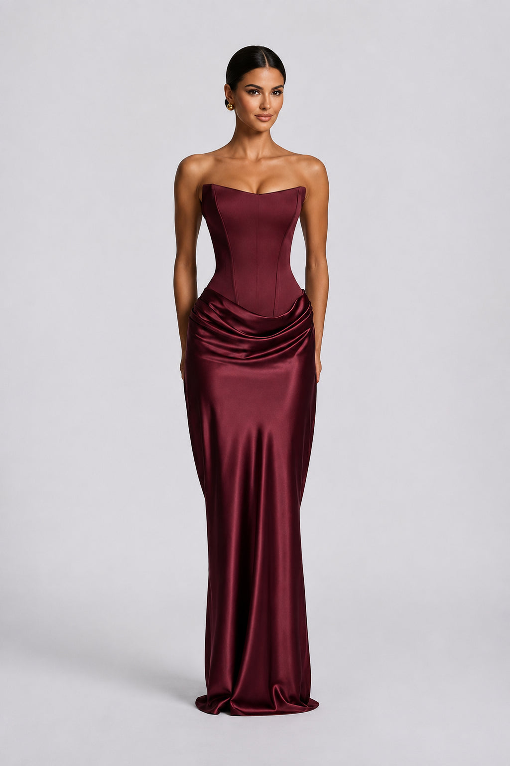 Strapless Draped Column Evening Gown