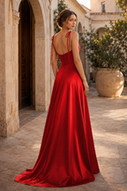 Tie-Strap Cowl-Neck A-Line Evening Gown
