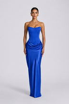 Strapless Draped Column Evening Gown