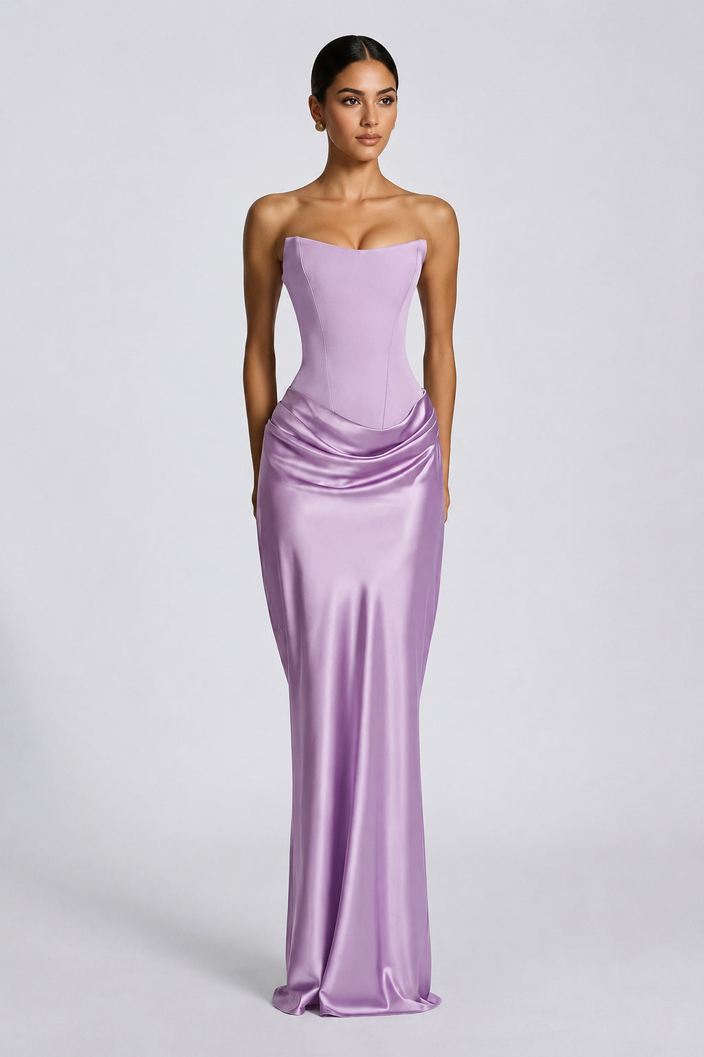 Strapless Draped Column Evening Gown