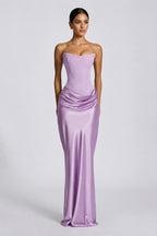Strapless Draped Column Evening Gown