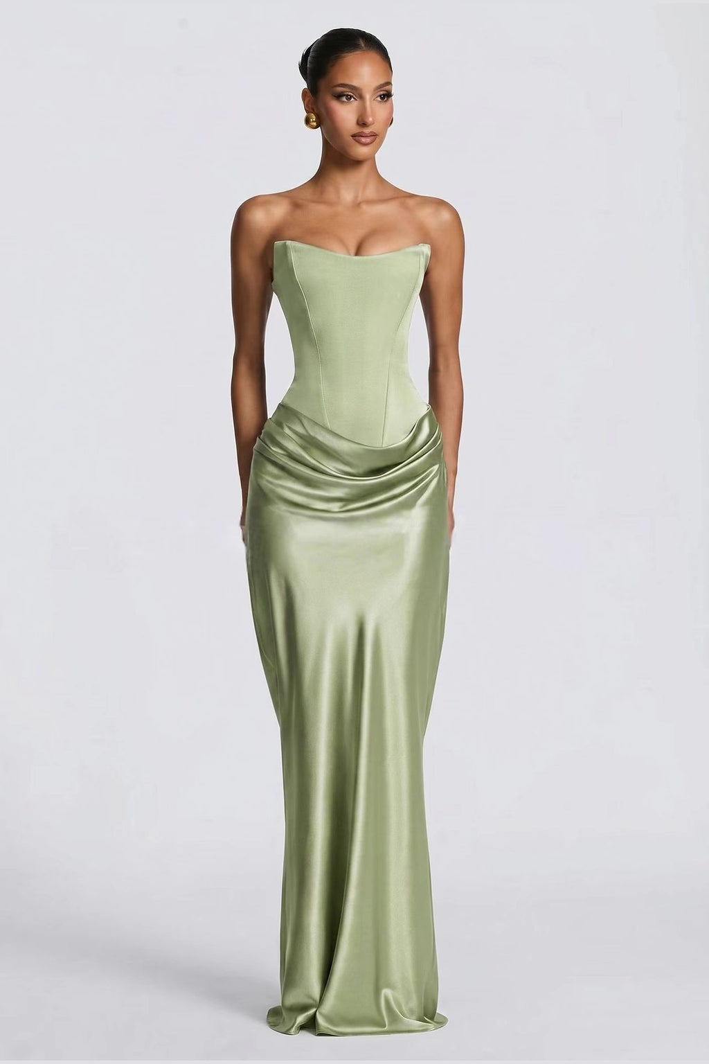 Strapless Draped Column Evening Gown