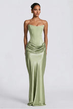 Strapless Draped Column Evening Gown