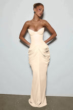 Light Blue Strapless Ruched Mermaid Evening Dress