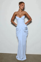 Light Blue Strapless Ruched Mermaid Evening Dress