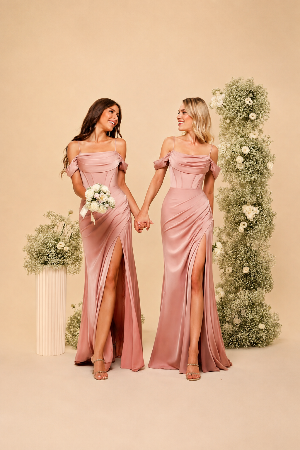 Draped Off-Shoulder A-Line Evening Gown with Side Slit