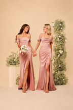Draped Off-Shoulder A-Line Evening Gown with Side Slit