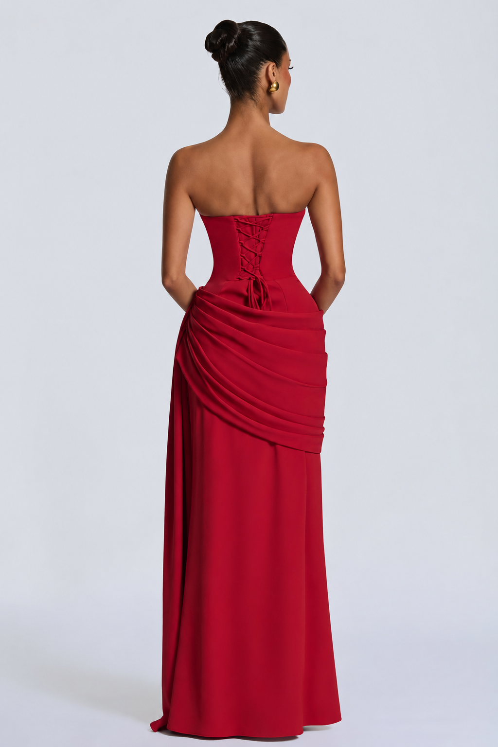 Strapless Draped Mermaid Evening Gown with Neck Scarf