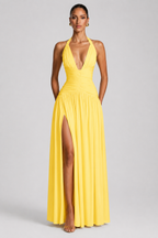 Deep-V Halter High-Slit A-Line Evening Gown