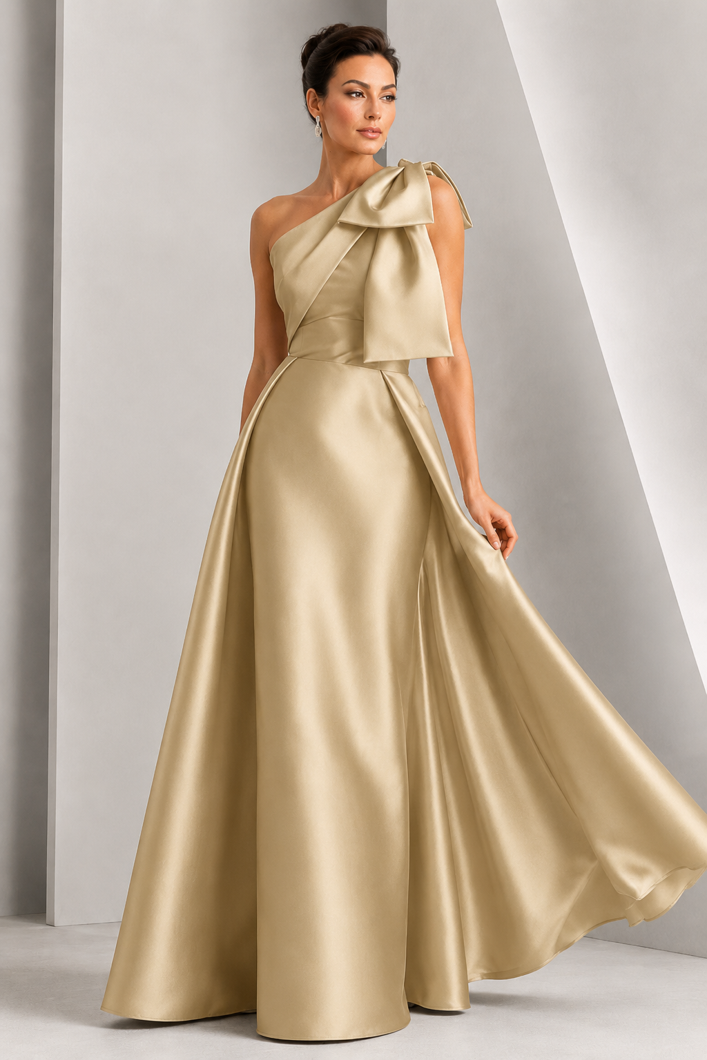 One-Shoulder Bow A-Line Evening Gown