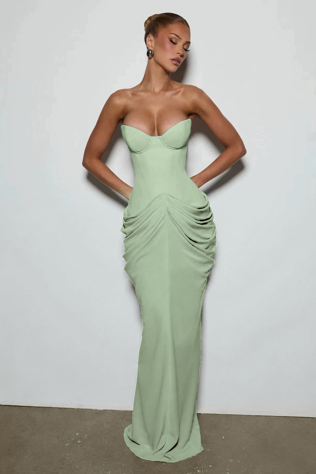 Light Blue Strapless Ruched Mermaid Evening Dress