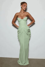 Light Blue Strapless Ruched Mermaid Evening Dress