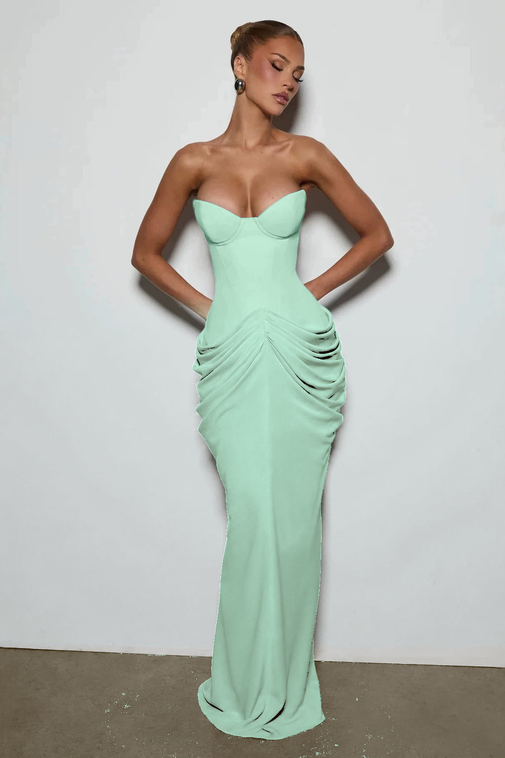Light Blue Strapless Ruched Mermaid Evening Dress