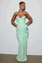 Light Blue Strapless Ruched Mermaid Evening Dress