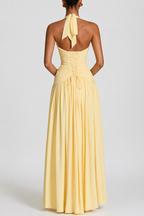 Deep-V Halter High-Slit A-Line Evening Gown