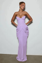 Light Blue Strapless Ruched Mermaid Evening Dress