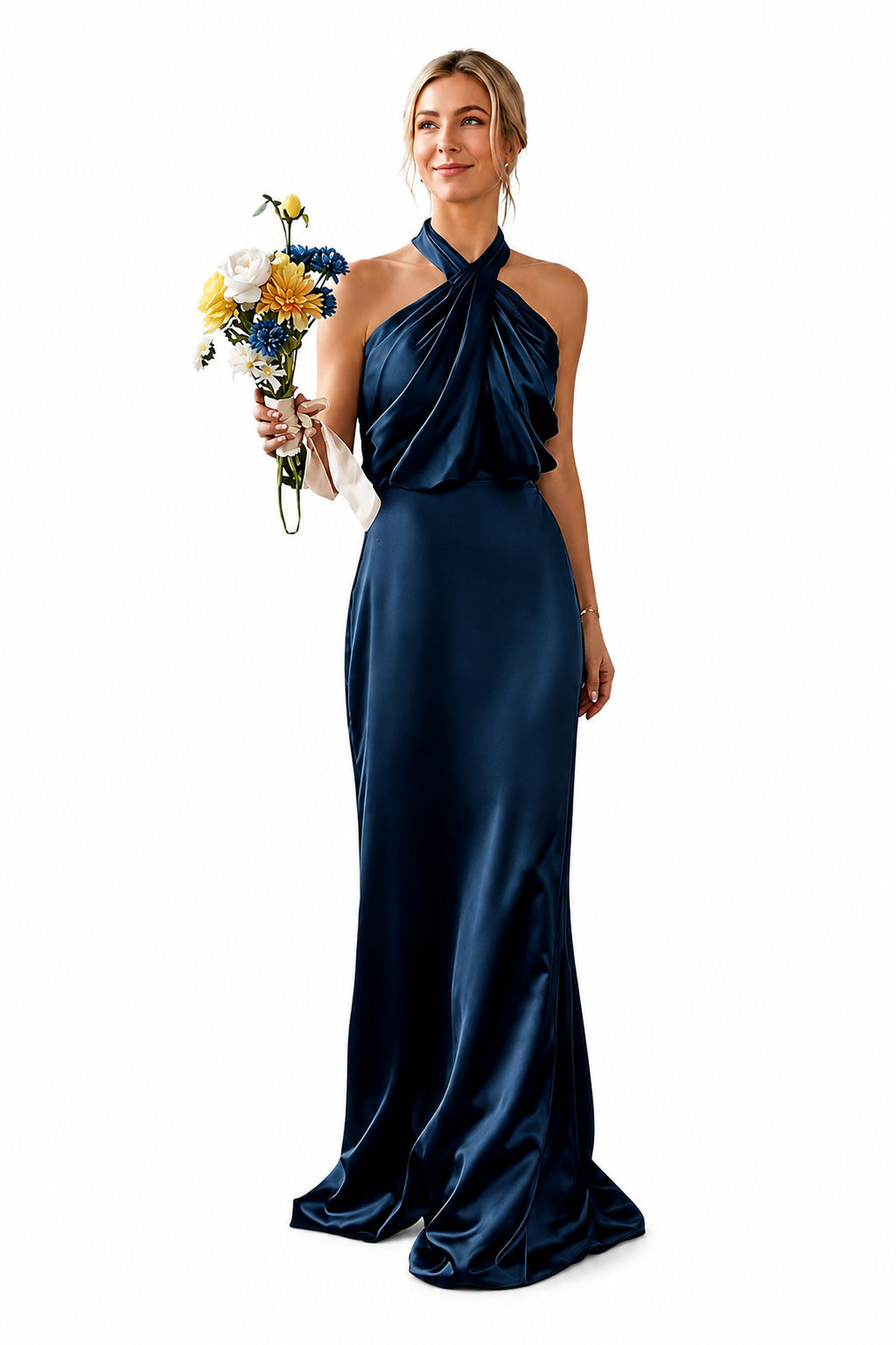 Asymmetric Draped Halter A-Line Evening Gown