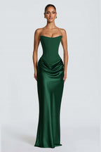 Strapless Draped Column Evening Gown