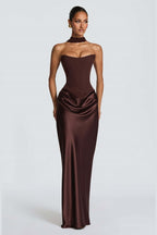 Strapless Draped Column Evening Gown