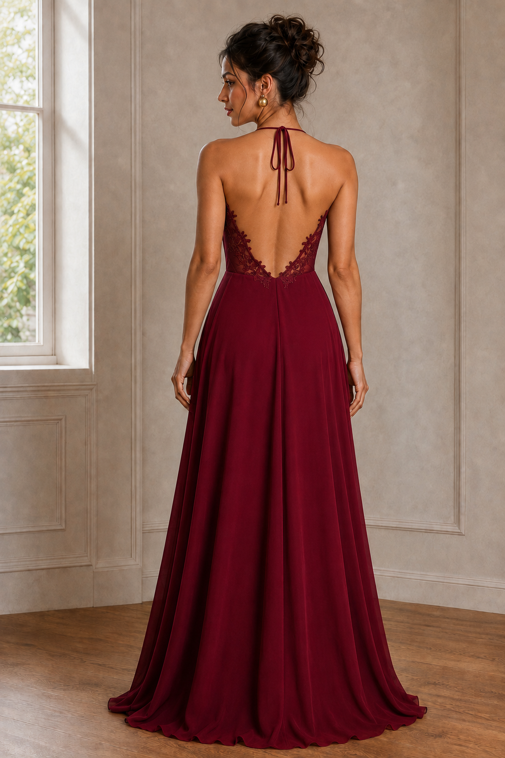 Convertible Tie-Strap Backless A-Line Chiffon Evening Gown
