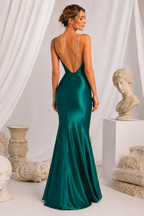 Asymmetric Cowl Neck Embellished-Strap Evening Gown