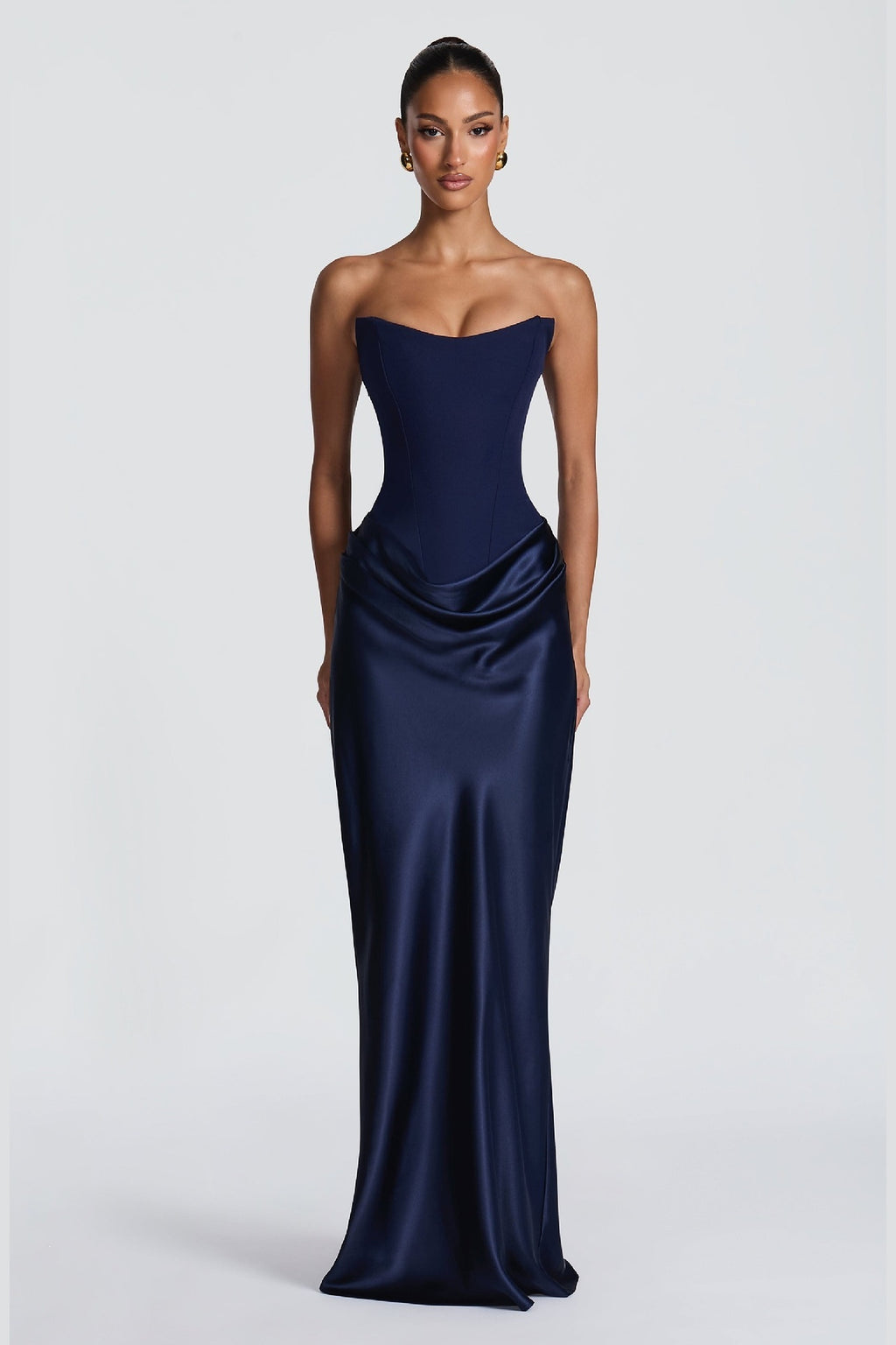 Strapless Draped Column Evening Gown
