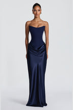 Strapless Draped Column Evening Gown