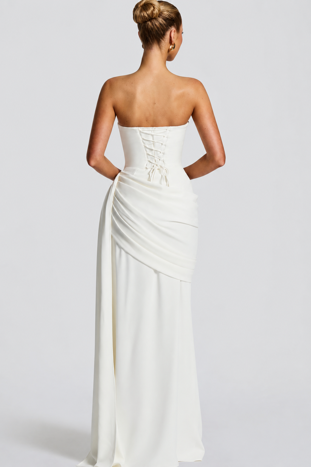 Strapless Draped Mermaid Evening Gown with Neck Scarf