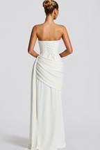 Strapless Draped Mermaid Evening Gown with Neck Scarf